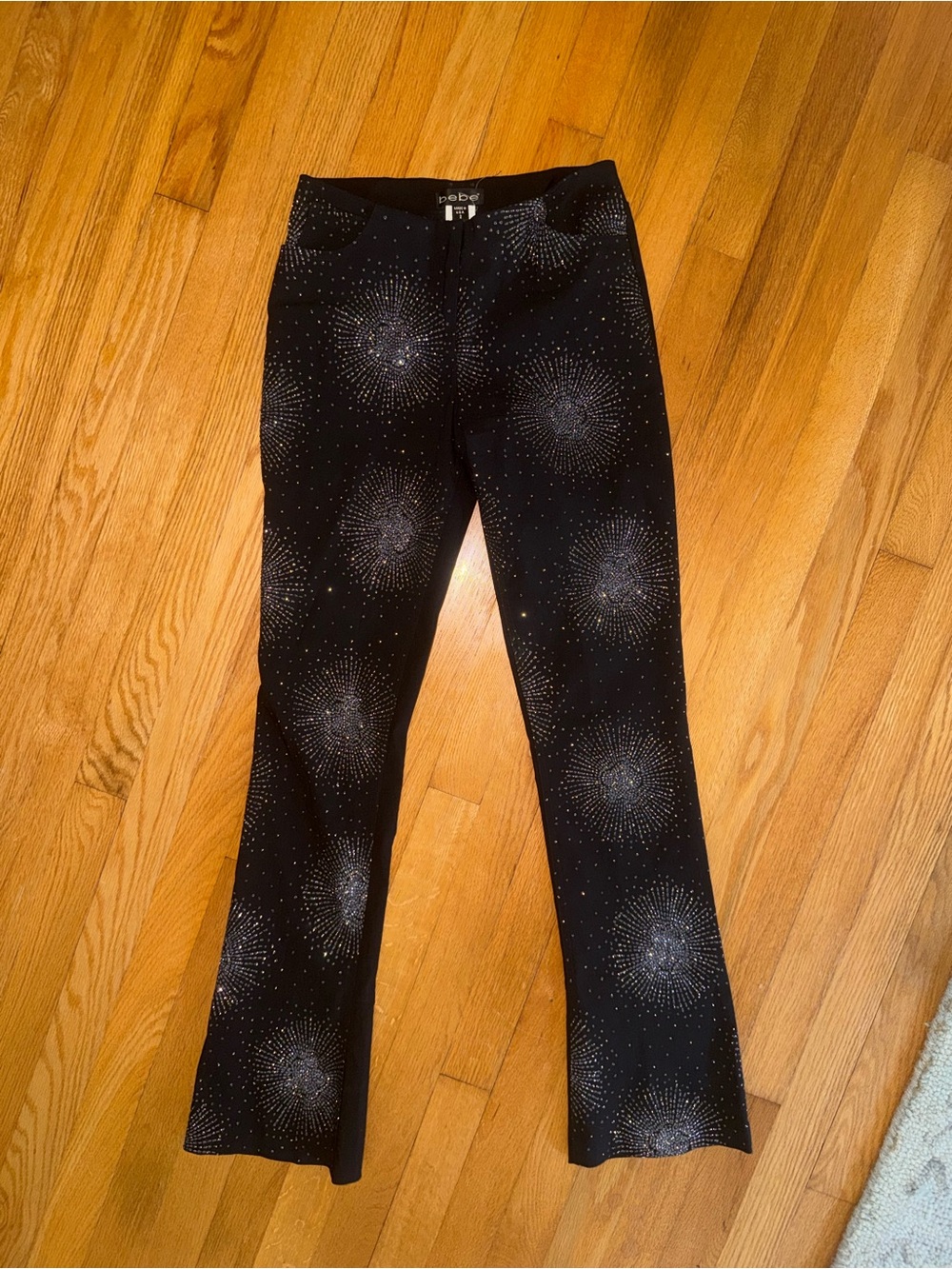 bebe y2k Black Flare Jeans / pants with Silver Starburst Embellishments